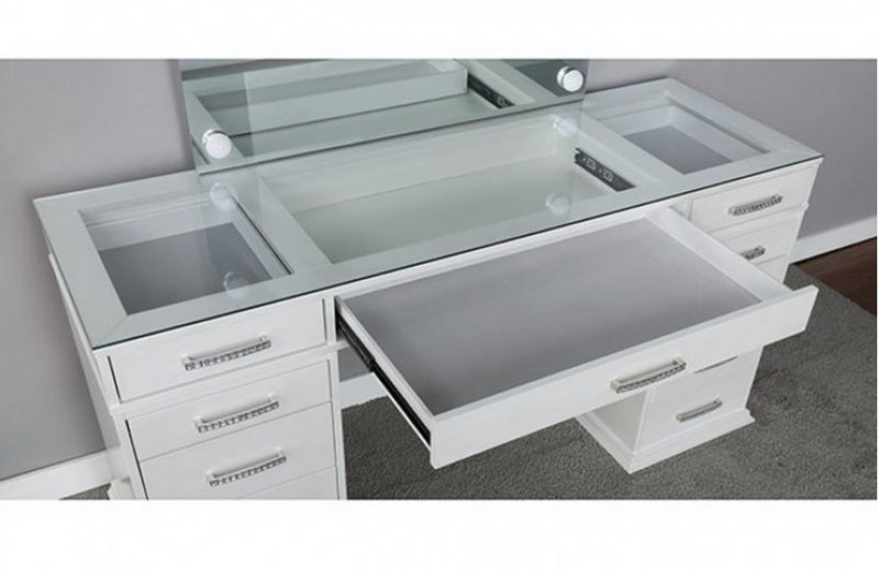 LGFAVALENTINA Queen Ann Base White Vanity Set With Hollywood Lights